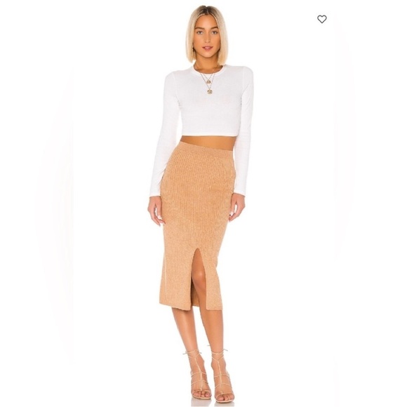 Free People Skyline Skirt Womens XS Cream/beige Ribbed Knit Midi Stretch *C6 - Picture 1 of 5